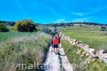 A group of English students walking through the countryside in Malta