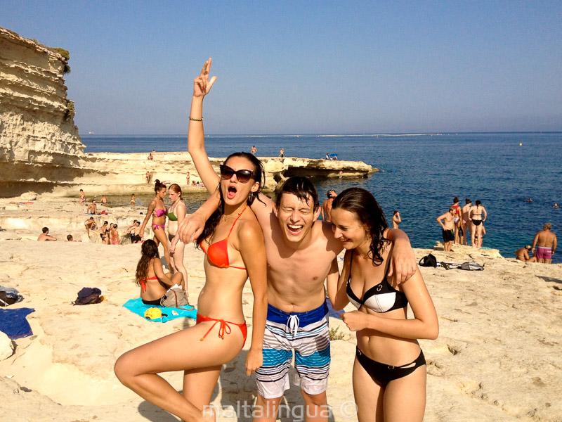 3 Teen Students On A Language School Trip To St Peters Pool Malta 3 Teen Students On A Language School Trip To St Peters Pool Malta