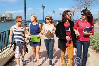 Practicing English after classes in St Julians Bay, Malta