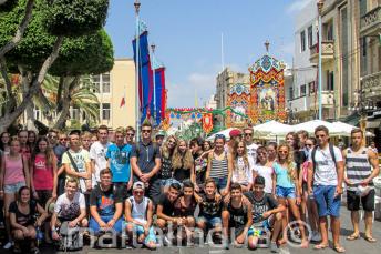 Junior language school students at a festa in Malta