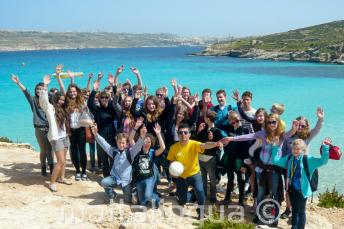 A group of language camp students on a trip to Comino, Malta