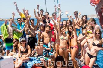 Group of junior language school students on a boat trip