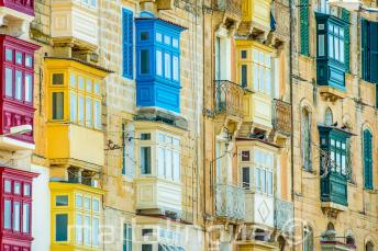 Many colourful Maltese balconies