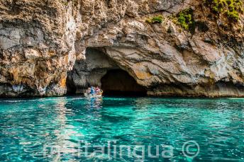 Aquamarine water at Blue Grotto, Malta.