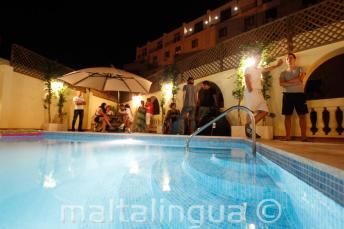 School rooftop pool in the evening