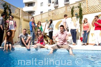 Students enjoying time at the pool