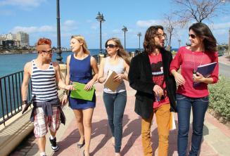 Practicing English after classes in St Julians Bay, Malta