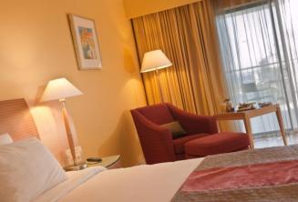 A deluxe guest room in Le Meridien hotel, Malta