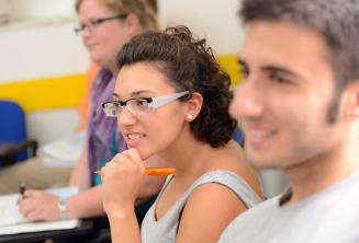 A student listening intently