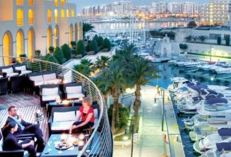 Rear balcony and Portomasso Harbor at the Hilton Malta