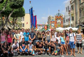 Junior language school students at a festa in Malta