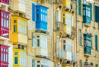 Many colourful Maltese balconies