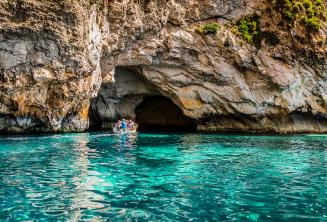 Aquamarine water at Blue Grotto, Malta.