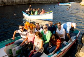 Students ready for a boat trip to Blue Grotto.