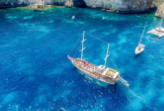 A Turkish gullet in Crystal Bay, Comino