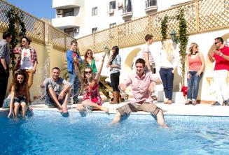 Students enjoying time at the pool