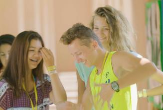 Students laughing and dancing at break time