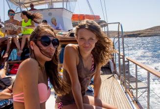 2 teenage girls on a boat trip