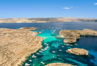 Areal photo of the Blue Lagoon, Comino, Malta